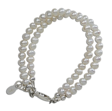 Elizabeth Silver Bracelet With Double Strand Of Pearls, Silver, Sm