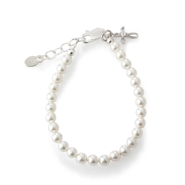 Lacey - Sterling Silver Simulated Pearl with Cross Bracelet for Infant Baby