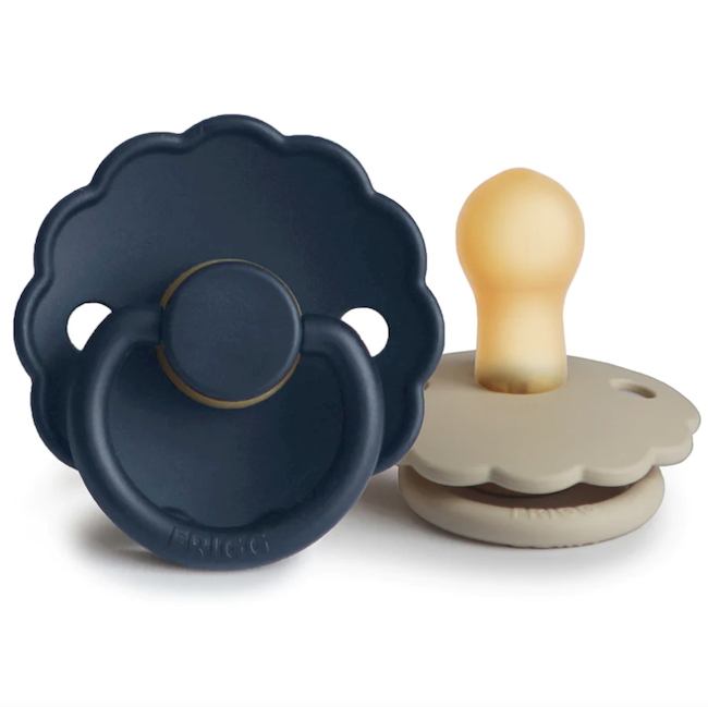Frigg Daisy Natural Rubber Baby Pacifier 2 Pack In Dark Navy / Sandstone