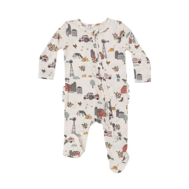 Hay Farmer Pink - 2 Way Zipper Ruffle Back Footie