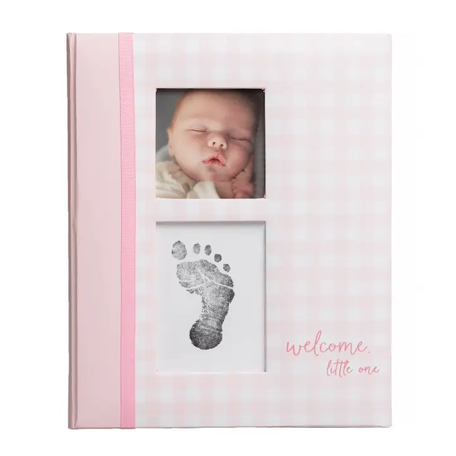 Gingham Baby Memory Book and Clean-Touch Ink Pad, Pink