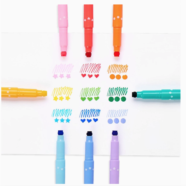 Confetti Stamp Double-Ended Markers - Set of 9