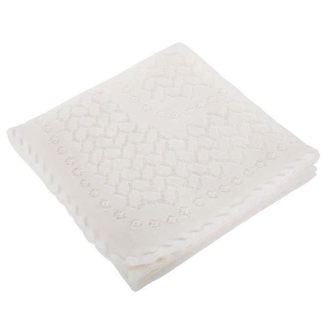 G.H. Hurt & Son Leaves And Flowers Baby Blanket - Ivory White 
